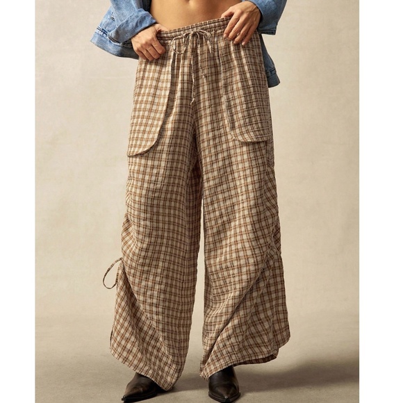 Classic Plaid Print Stretchy Waist Wide leg Lounge Pants - Picture 5 of 6